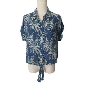 Rails Linen Tropical Tie Front Top
